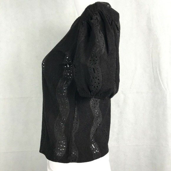 Zara Shirt Womens Sz M Black Knit Lace Stripe‎ Balloon Half Sleeve Top - Picture 4 of 10